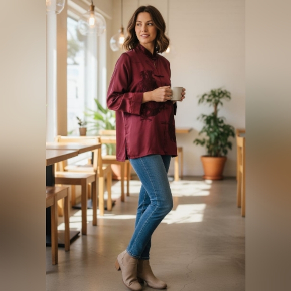 Embroidered Dragon Kimono Jacket Burgundy Size XL? - Picture 6 of 9